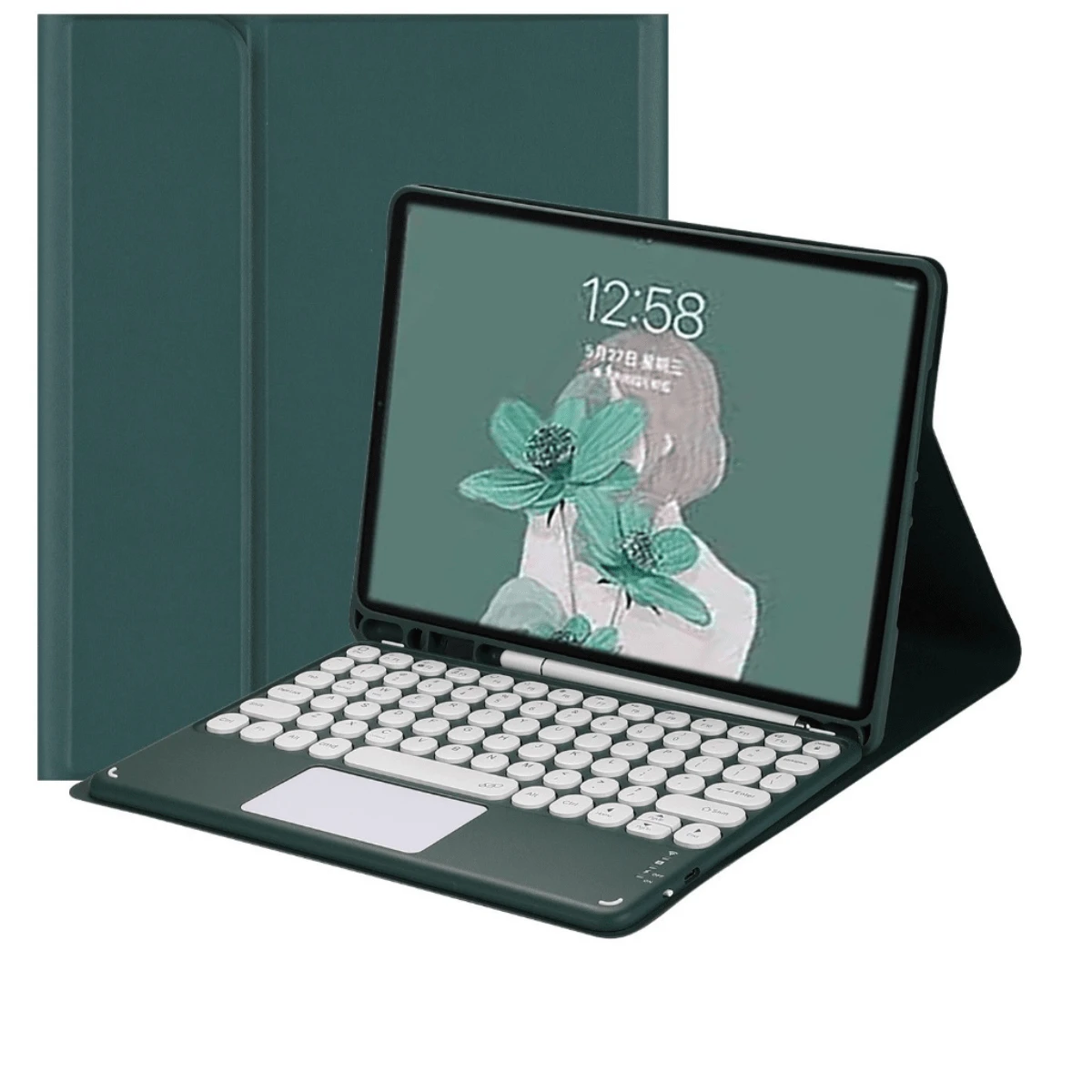 Protective Case For IPAD 7 8 9 10 Generation Air 3 4 5 Pro 11 With Wireless Bluetooth Keyboard And Pen Tray - 軍綠色 - 查看 1