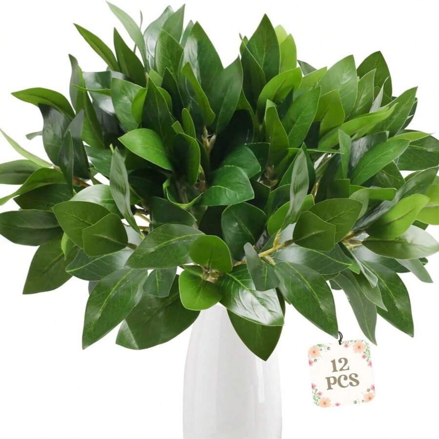 1/2/3/4片装，32厘米仿真桉树叶，仿桉树枝，适用于DIY墙面装饰、场景布置、客厅卧室花瓶插花、婚礼、派对装饰、桌面摆设。也适用于秋冬季装饰、家居、厨房、婚礼、餐桌、中心摆件、办公室、花园、户外装饰。 - 綠色 - 查看 1