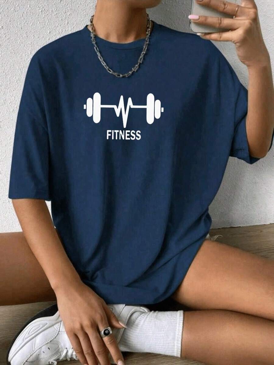 Women's FITNESS Oversized T-Shirt 100% Cotton - 藍色 - 查看 1