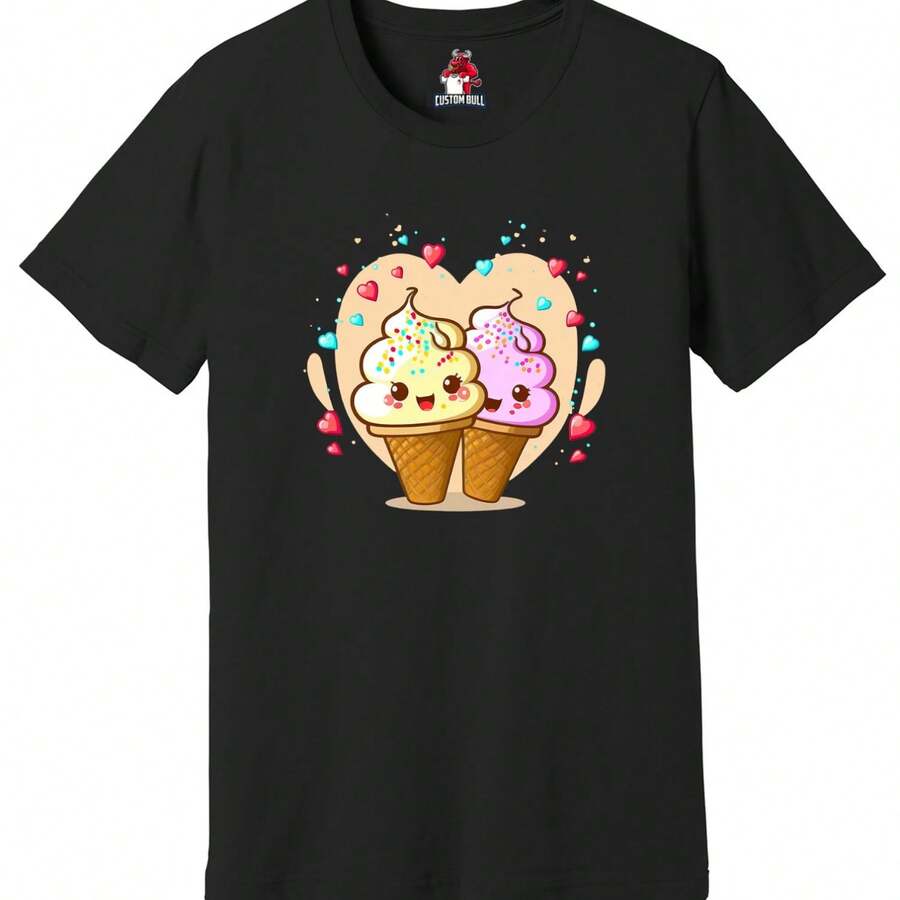 Valentines Day Ice Cream Shirt, Cute Couple T-Shirt, Valentines Day Gift - Black - View 1