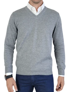 Men's Premium Knitted Sweater Blouse With V-Neck - Grey - View 4