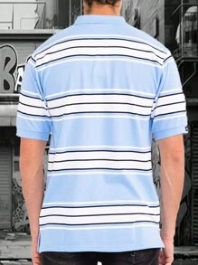 Mens West Coast Classic Striped Polo Shirt - 天空 - 查看 3