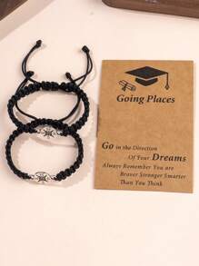 2 件简约复古金属指南针编织手链，适合男士和女士，毕业礼物 - 指南針 - 查看 4