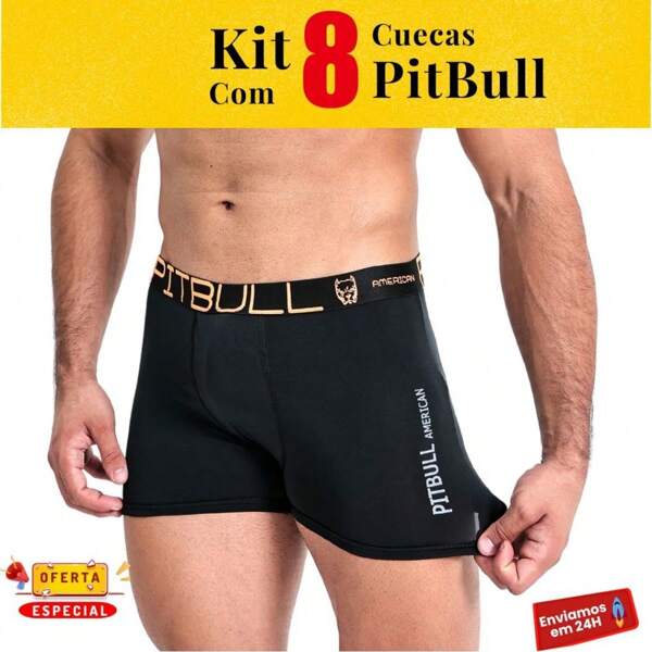 Pitbull American 8 Cuecas Boxer Original Pitbull American Masculina - Coeca box Masculino