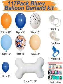 Birthday Party Supplies Balloon Garland Arch Set, Blue Orange Blush Naked Dog Bone Balloons Theme Dog Claw Balloon Set