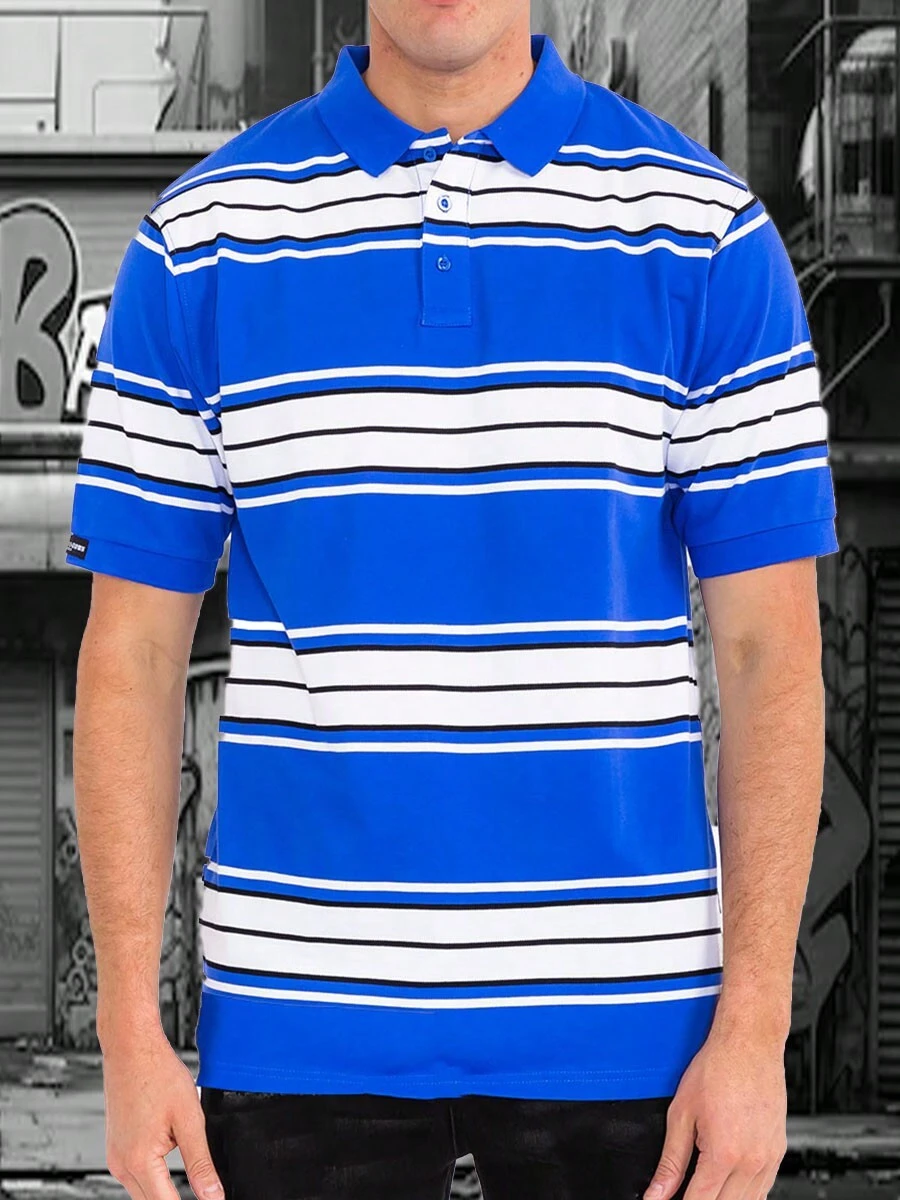 Mens West Coast Classic Striped Polo Shirt - 皇家 - 查看 1