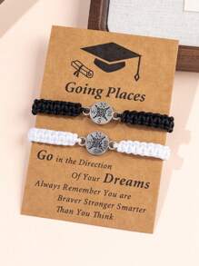 2 件简约复古金属指南针编织手链，适合男士和女士，毕业礼物 - 指南針 - 查看 2