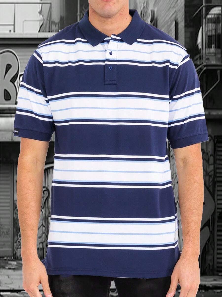 Mens West Coast Classic Striped Polo Shirt - 海軍 - 查看 1