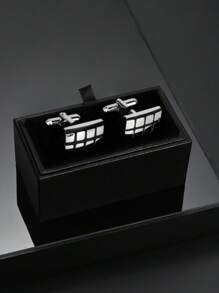 1 Pair Black Enamel Square Cufflinks With Gift Box For Men - Black - View 5