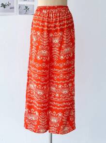Wide-Leg Pants In Dune Fabric With Stretch Floral Print - 橘色 - 查看 2