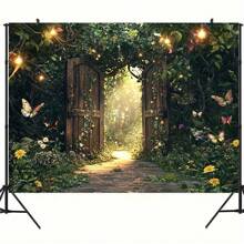 1pc Charming Forest Butterfly Garden Background Banner, Polyester Material, Multi-Size Selection, Party Photography Background, Suitable For Outdoor Weddings And Fairy Tale Parties, Universal Theme, No Electricity Required