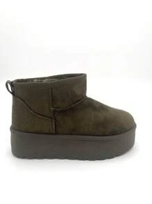 2024 Autumn/Winter New Women Snow Boots Slip-On Slippers, Thick Platform, Dual-Use Cotton Padded Shoes For Outdoor Wear - Army Green - View 4