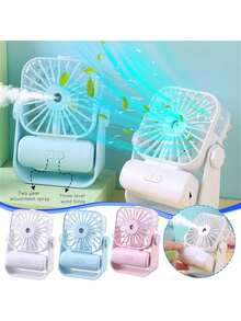 1 Piece Solid Color Electric Fan Mini Sprayer USB Charging Water Filled Silent Fan - Pink - View 9