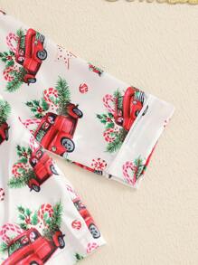 Toddler 2Pcs Christmas Pajamas Long Sleeve Red Truck/Tree Print Shirt And Pants Set Baby Loungewear - 白色 - 查看 6