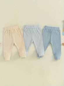 Toddler 3 Piece Long Pants Winter Baby Solid Color Slim Fit Ribbed Bottom Infant Knitted Pull-Up Pants