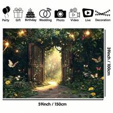 1pc Charming Forest Butterfly Garden Background Banner, Polyester Material, Multi-Size Selection, Party Photography Background, Suitable For Outdoor Weddings And Fairy Tale Parties, Universal Theme, No Electricity Required