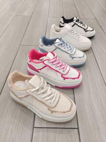 BELLISSIME SCARPE DONNA IN PU E RIFINITURE IN JEANS CON LACCI BICOLORE SUOLA 4.5CM - Khaki - View 3
