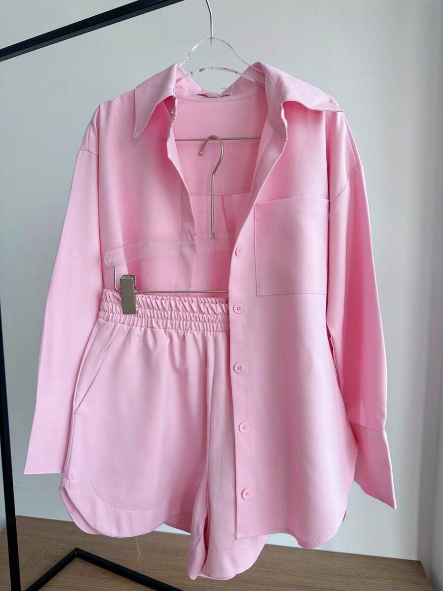 WOMEN'S SHIRT AND SHORTS SET SP013 - Pink - View 1