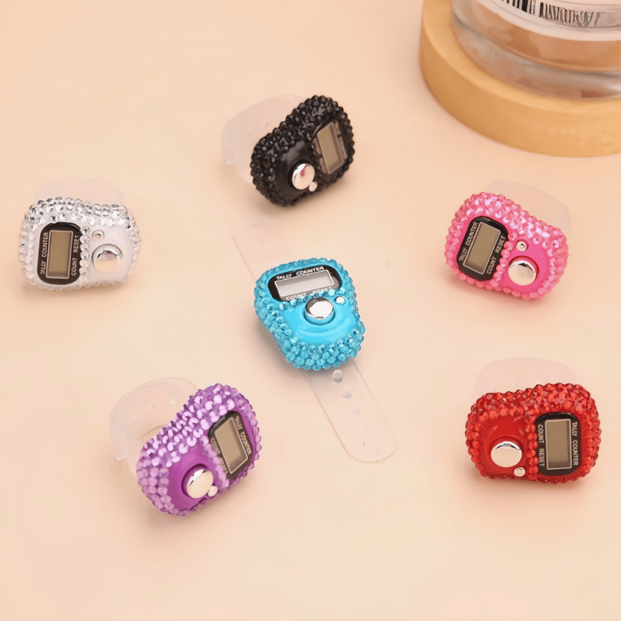 3pcs-1pc Rhinestone Decorative Finger Electronic Counter, Portable Digital Ring Counter, Mini Handheld Manual Click Counter, Suitable For Sports Step Counting, Warehouse Counting, Prayer Props