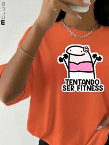 Women's T-Shirt Trying To Be Fitness Printed Cotton Tshirt Unisex Shirt - 橘色 - 查看 2