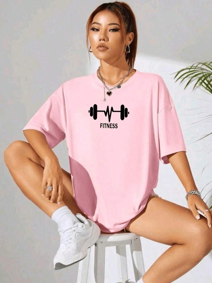Women's FITNESS Oversized T-Shirt 100% Cotton - 淺粉色 - 查看 1