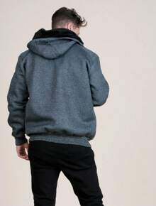 Jacket Cold Weather Sweatshirt Lined With Headphones Removable Hood - Grey - View 3
