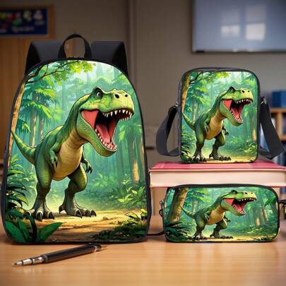 3PCS Back To School Backpack For Boys Girls, Kids Feature Game Football Backpack For Teens Elementary Middle High School Students, Large Capacity 16 Inch School Bags With Shoulder Bags And Pencil Case