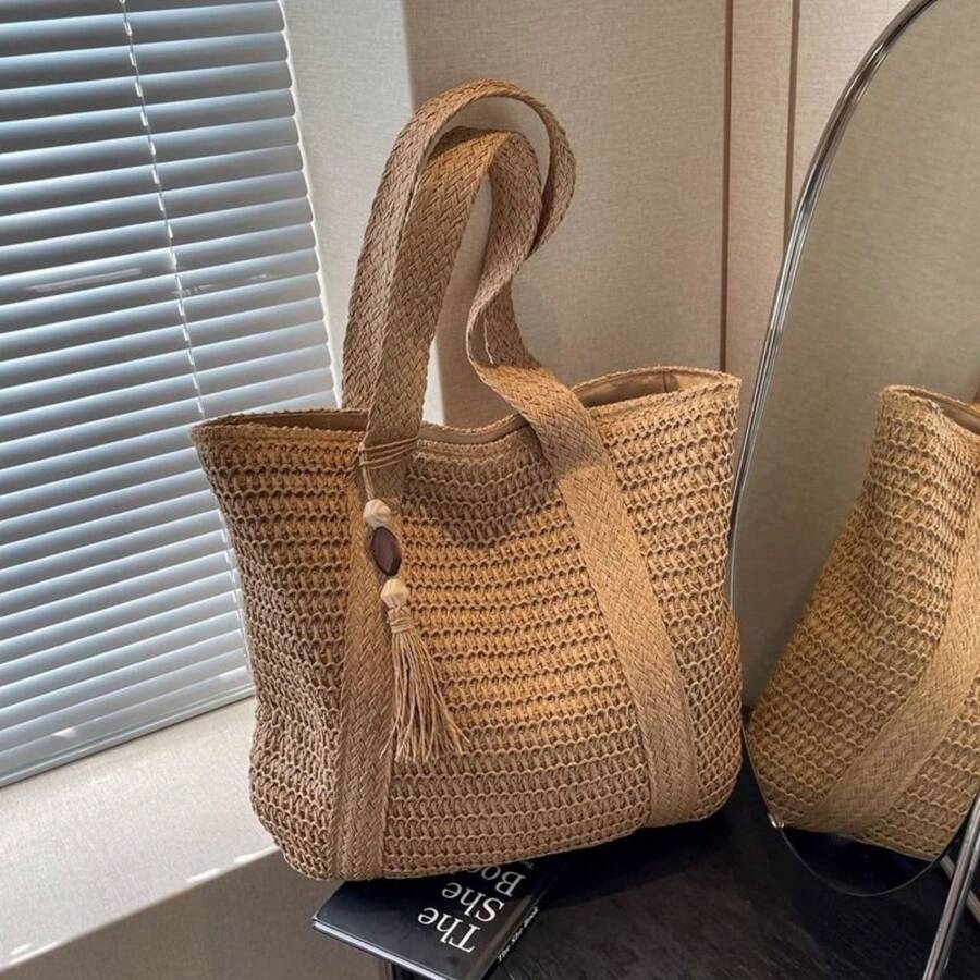 Summer Straw Bag Women's New Versatile Single-Shoulder Hand-Woven Large-Capacity - Màu Khaki - Xem 1