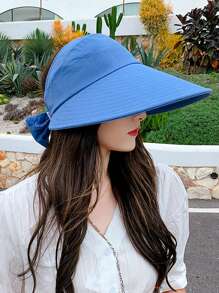 Damen Sommer Sonnenhut mit breiter Krempe, UV-Schutz, offenes Design für Pferdeschwanz, Lässig, Boho, Retro, Elegant, aus Polyester, geeignet für Frühling und Sommer