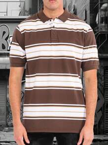 Mens West Coast Classic Striped Polo Shirt - 棕色 - 查看 1
