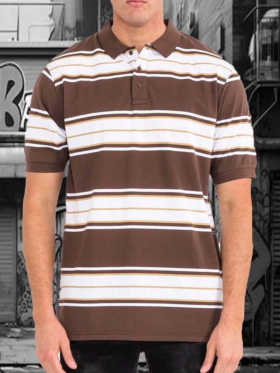 Mens West Coast Classic Striped Polo Shirt - 棕色 - 查看 1