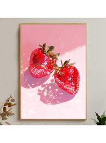 1 件水果海报，粉色迪斯科草莓灯球海报理想礼物帆布画海报和印刷墙面装饰房间装饰墙壁艺术图片美学适用于生活家居卧室装饰无框架