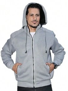 Jaqueta Blusa De Frio Moletom Forrado Com Fone de Ouvido e Capuz Removivel - Cinza Claro - Visão 3