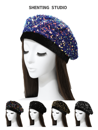 1 szt. Damski błyszczący aksamitny beret, czapka malarska, koreański styl, uniwersalny kapelusz dyniowy, modna czapka w stylu europejskim i amerykańskim, uniwersalna i stylowa, odpowiednia na wiosnę i jesień