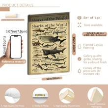 Shark Species Wall Art Poster 1PC - Vintage Ocean Canvas Posters For Home & Office Decor, Optional Frame Educational Marine Life Illustration, Ideal For Bedroom Decor, Living Room Decor, Classroom Decor- Perfect Gift For Sea Life Enthusiasts , Wall Art With Frame