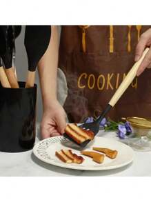 12 Piece Silicone Kitchen Utensil Set, Cooking Utensil Set With Wooden Handle And Storage Bucket Set Of Spatula, Shovel, Spoon, Whisk, Heat Resistant And Non-Stick Tongs. Household Items - 黑色 - 查看 3