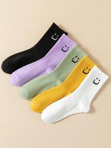 5 pares de calcetines de media pantorrilla con estampado de cara sonriente de color caramelo para mujer, estilo versátil para la vuelta al cole, cómodos, suaves y transpirables, adecuados para uso diario, informal, deportes, regalos, parejas, etc., para todas las estaciones