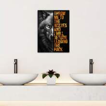 1 件，无框帆布墙艺术印刷品 - 励志“把我扔给狼群，我会回来领导狼群”成人励志名言海报 - 家庭和办公室装饰