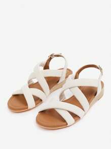 Where’s That From VIOLET LOW WEDGE SHOES WITH BUCKLE CLOSURE & CROSS OVER STRAP