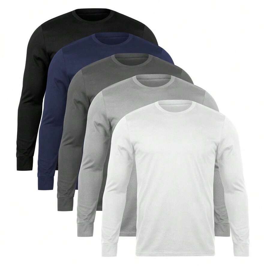 KIT 4 Long Sleeve T-Shirts 100% Polyester Men's Fashion Casual Party Gym Uniform - Nhiều màu - Xem 1