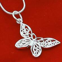 Silver Plating Butterfly Pendant Necklace 18/20/22/24/28/30 Inch Snake Chain For Women Wedding Engagement Jewelry - Silver - View 3
