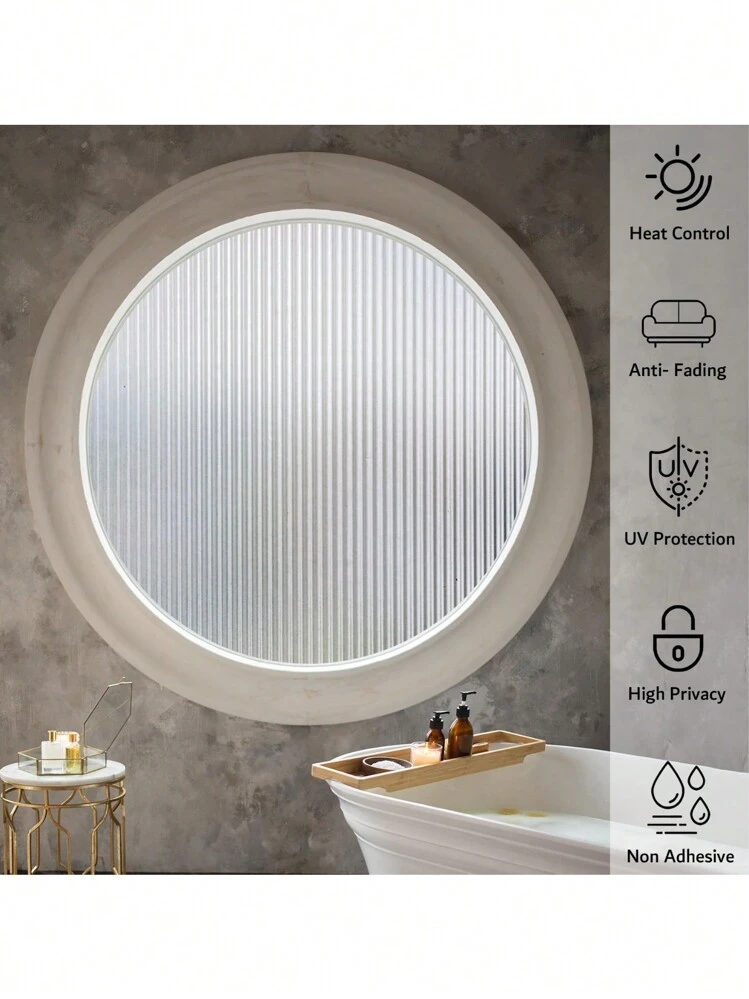 1 Roll Of Reeded Decorative Window Film, Protects 96% Of UV Rays, Protects Home Privacy From Prying Eyes, Suitable For Home, Office, Kitchen - Multicolor - View 7