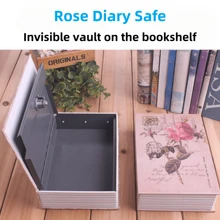 1pc Creative Book-Shaped Box, With Key, Hidden Bedside, Rose Flower Design, Available In Small/Medium/Large Sizes, Fake Book Box For Office, Bedroom, Etc.