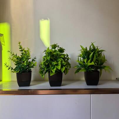 3pcs Black Planter With Artificial Eucalyptus Tree, Mini Fake Green Plant Pots For Indoor Home, Office, Cottage, Bathroom, Dining Table Decor Gifts Birthday Graduation,Garden Decor,Outdoor Plant,Gardening,Fake Flowers Home Decor Back To School Room Decor School Supplies