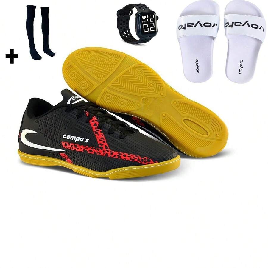 Court Football Boots + Flip Flops + Watch + Football Socks With Reinforced Stitched Sole For Men