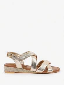 Where’s That From VIOLET LOW WEDGE SHOES WITH BUCKLE CLOSURE & CROSS OVER STRAP - Gold Metallic PU - View 2