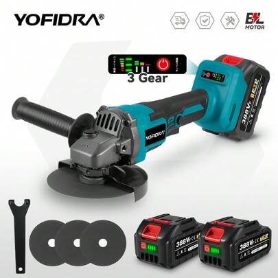 Yofidra 125 mm bürstenloser Winkelschleifer, 3 Gänge, kabellose Schleifmaschine, Schneiden, Holzbearbeitungs-Elektrowerkzeug