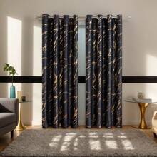 2 Stücke Schwarz & Gold Marmor Muster Vorhänge, geeignet für Wohnzimmer, Schlafzimmer, Alltagsgebrauch, Partys, Schulanfang, Weihnachten, Halloween, hergestellt aus Polyester mit guter Abdunkelungswirkung, leicht, luxuriöser nordischer Stil, maschinenwaschbar, verschiedene Größen erhältlich