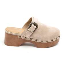 Sabots femme à plateforme et boucle-Mules à talons avec rivets décoratifs - 米色 - 查看 3