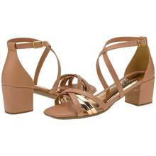 Women's Sandals With Low Thick Heel And Square Toe, X-Strap - Beis - Ver 4